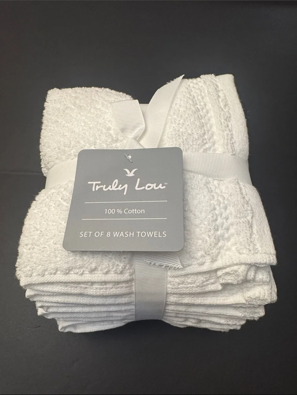 8pc TRULY LOU 💯% Cotton Washcloth Towel Set - White